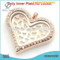 High quality stainless steel rose gold heart plates jewelry for 30mm floating locket